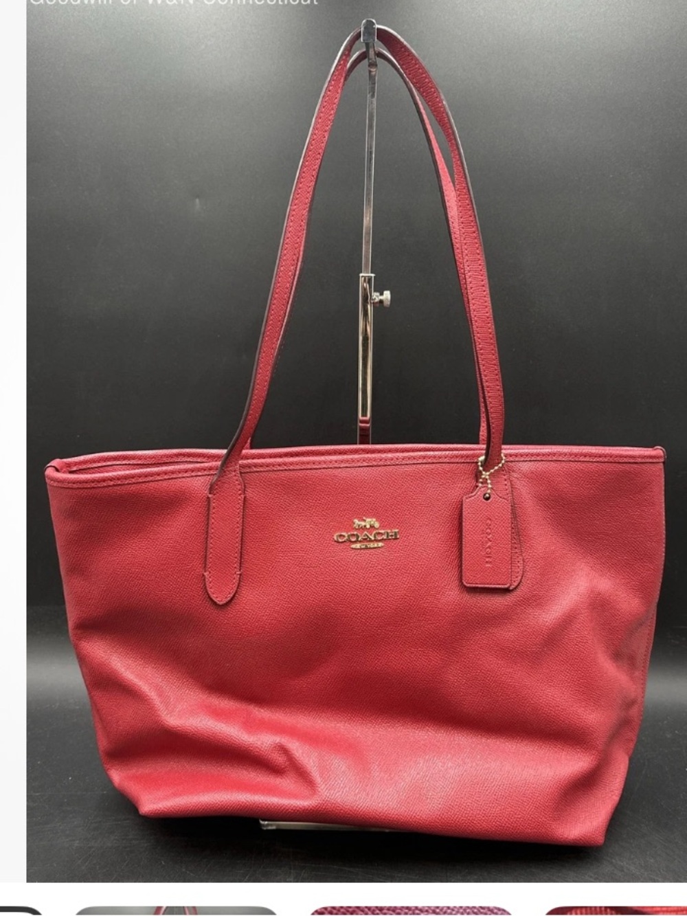 Coach Red Leather Shoulder Tote with Gold Logo with COA & hangtag included